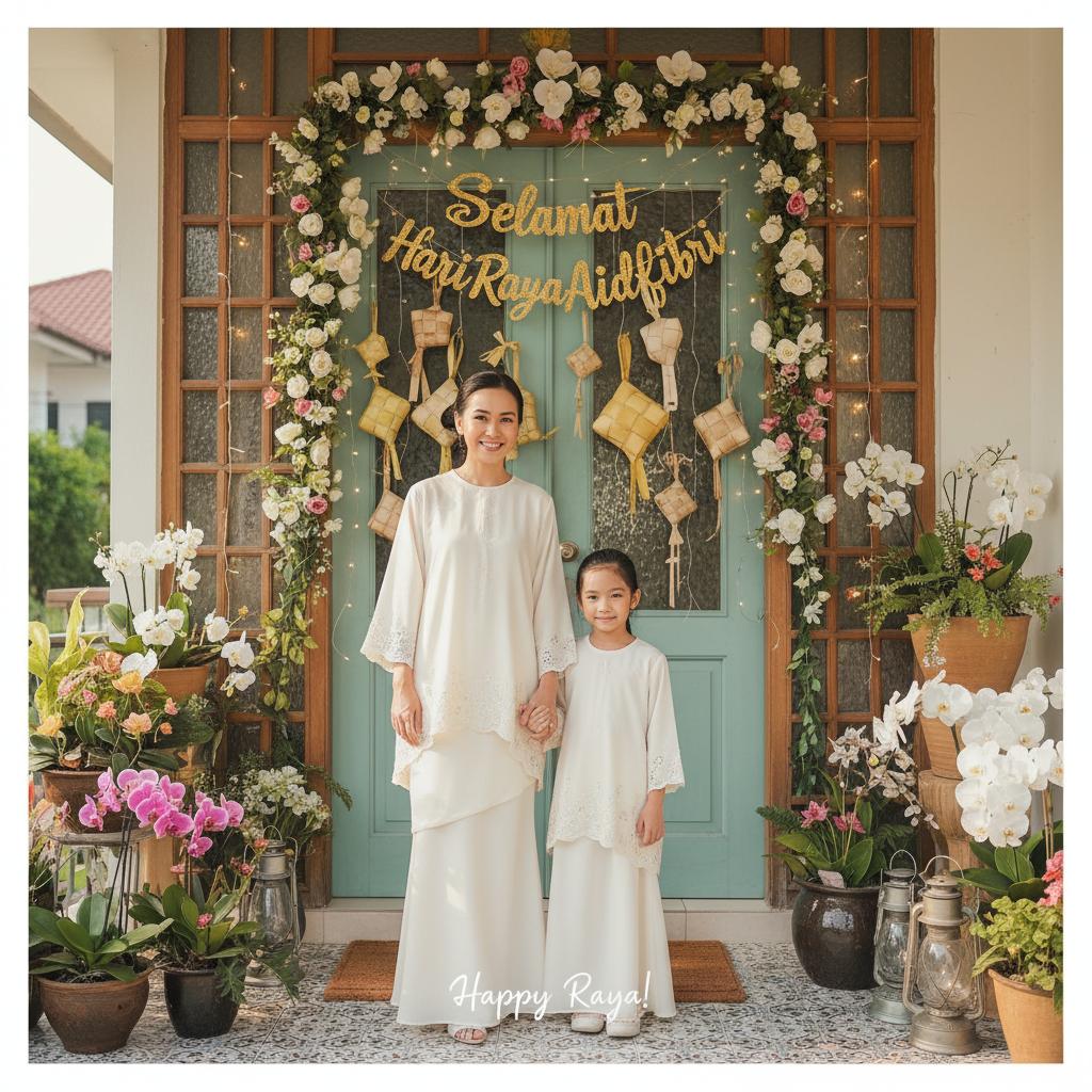 Mother and daughter in matching KurungTokma